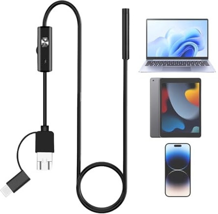 Endoscopio con Luce - Telecamera Fognature Impermeabile IP67 | Cavo 3.5 m, Endoscopio Plug and Play Regolabile Per Ispezione Tubature