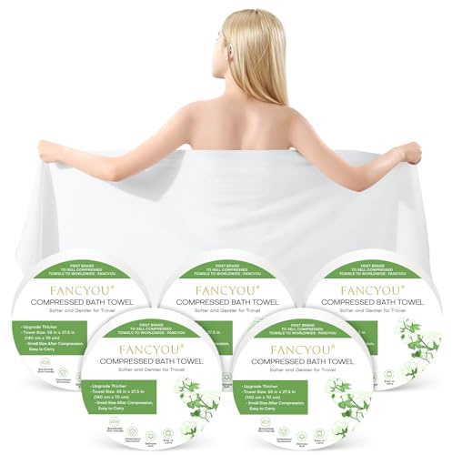 Fancyou Toalla de Baño Comprimida Grandes 140 x 70cm Toallas de Baño Desechables para Viajes Compressed Towels Toallitas de Viaje Ideal para Hoteles,Camping,Playa,Natación,Vacaciones[12 Lote Verde]