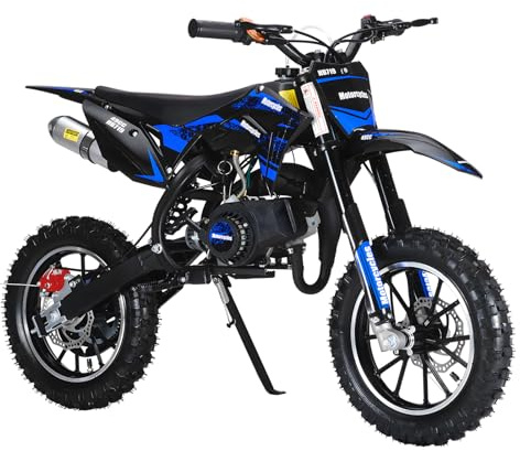 feneihe 50CC Dirt Bike, 2-Stroke Kids Dirt Bike with 10-Inch Off-Rode Tire, Mini Bike with Front and Rear Disc Brake, Up to 25 Mph, Mini Bikes for Kids 8-14 Weight Support Up to 330 LBS Blue
