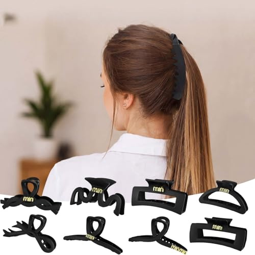 OSDUE 8 Pinces Cheveux Femme Grande, 8.5-13cm Épaisses, Antidérapantes | Hair Claw Clip Double Dents, Pince à Griffes Cheveux, Griffes, Noir Pinces pour Femmes Filles Tous Types de Cheveux