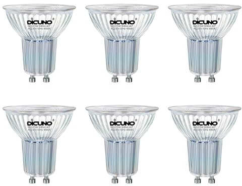 DiCUNO LED GU10 Lampe, 5W ersetzt 50W, Neutralweiß 4000K, 600lm, 6er Pack | MR16 LED Spot, 40° Abstrahlwinkel, kein Flackern, nicht dimmbar, für Einbauleuchten, Einbaustrahler, Deckenstrahler, Vitrinen