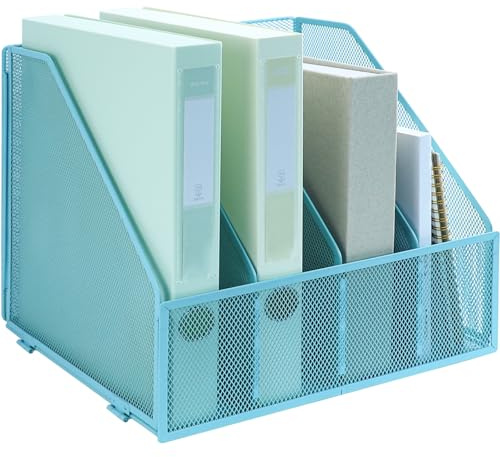 IOUGDSEC A4 File Holder Folding Bookshelf, 4 Vertical Compartments magazine file holder, Desk Organizer Document Folder for Office School and Home, Sky Blue