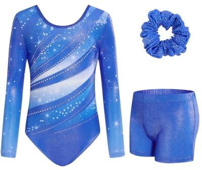 JiAmy Gymnastikdräkt för flickor, dräkt, gymnastikshorts och hårband i set, leotard-set för 3–12 år