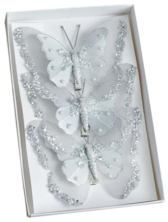 Lot de 3/6 Pièces Décorations de Noël Papillons, Ornements de Sapin de Noël, Pinces à Paillettes pour Sapin de Fête, Papillons à Suspendre Réutilisables pour Décoration de Mariage et Fêtes