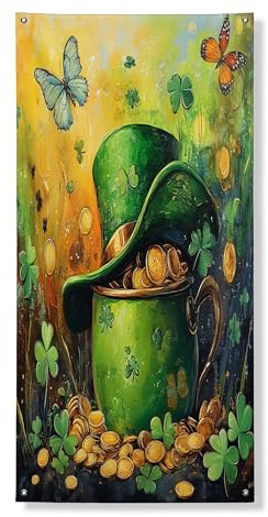 Copertura per porta esterna in vaso d'oro per San Patrizio 91,2 x 182,9 cm, cappello dipinto a olio trifoglio per porta anteriore e posteriore, decorazione per uscita, divertente trifoglio per la casa