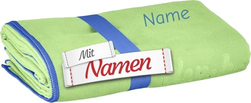 LALALO Playshoes Badetuch mit Namen personalisiert - Microfaserhandtuch Bestickt, 80x160 cm, Grün - leicht für Schule & Sport