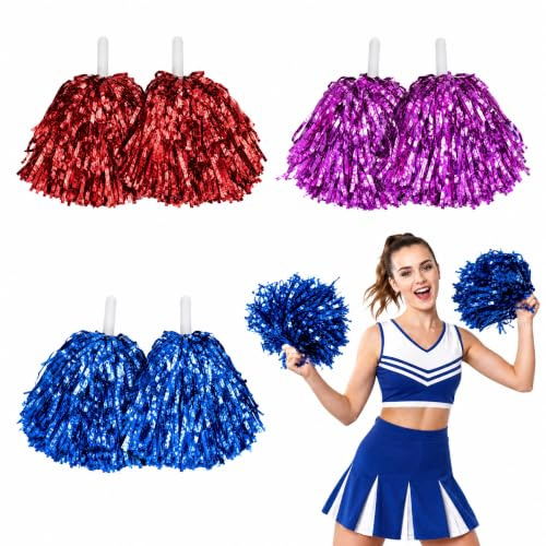 6 Pcs Pom Poms Cheerleading Set, Cheerleading Pom Poms Professional Sports Team Support Accessories, Adult Parties Celebration Decorations, Sports, Meetings