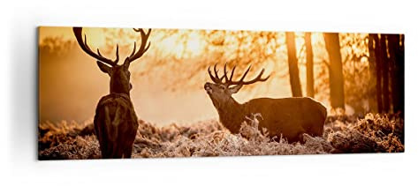 ARTTOR Bilder auf Leinwand 160x50cm Wandbild Natur Tiere - 3043 | Reh Heidekraut Tier Panorama Groß XXL Wanddekoration Wohnzimmer Schlafzimmer Wanddeko Wand Kunstdruck Wandkunst ARTTOR