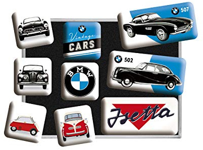Nostalgic-Art Retro Kühlschrank-Magnete, BMW – Vintage Cars – Geschenk-Idee für Auto Zubehör Fans, Magnetset für Magnettafel, Vintage-Design, 9 Stück