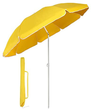 Sekey® Ombrellone Ø 160 cm Tondo Ombrello Parasole da Esterno da Giardino da Spiaggia Giallo Protezione solare UV20+