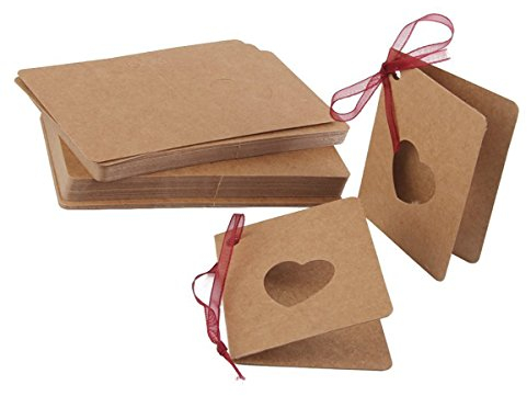 Kraftpapier Geschenkanhänger, LUOEM Hängeetiketten Karte Tag Mit Roten Seil Lable für Hochzeit Geburtstag DIY Deko Pack of 50 für Vatertagsgeschenk