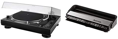 Dual DTJ 301.1 USB DJ-Plattenspieler, schwarz + Hama Carbon-Faserbürste für Langspielplatten (antistatisch Schallplatten reinigen, Vinylbürste), schwarz/silber
