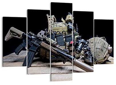 ARTTOR Leinwandbild 150x100cm Wandbild Militär - 3889 | Gewehr Mehrteilige Groß XXL Wanddekoration Wohnzimmer Schlafzimmer Küche Wanddeko Wand Kunstdruck Wandkunst Wall Decor ARTTOR