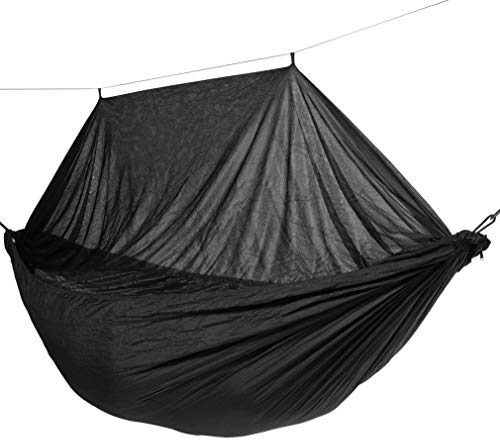 Tropilex Hamac de Camping Randonnée Voyage 1 Personne | Tente Moustiquaire avec Bache & Cordes Capacité 120 kg | Toile Parachute Noire Léger & Imperméable