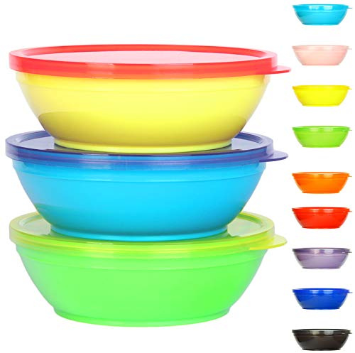 Youngever 18-Piece 250ML Plastic Bowls with Lids Set - Kids Food Storage Containers in 9 Assorted Colors for Toddlers