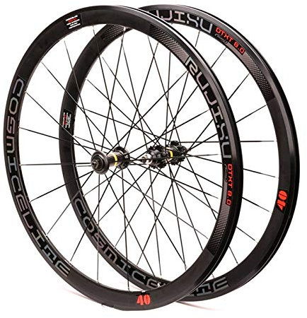 LSRRYD 700C Rennrad-Radsatz Doppelwand Felge 40mm Fixed Gear Bike Wheel 1,37 × 24 TPI Single Speed Kohlefaser-Nabe Abgedichtetes Lager Fahrrad-Rad (Color : B)