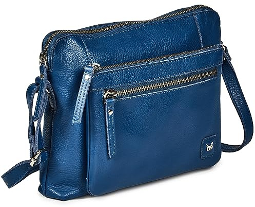 Wise Owl Accessories – Sac bandoulière femme/sacoche homme en cuir véritable grainé, petit sac à main unisexe, 5 poches zippées