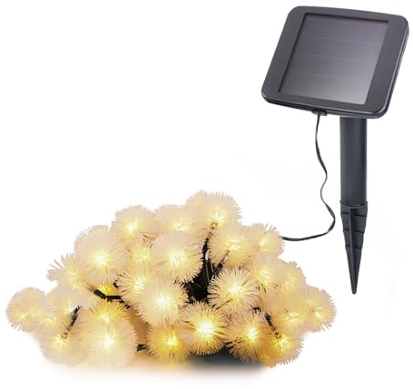 Esotec Solar Lichterkette Outdoor Pusteblumen warmweiß 30 LED Licht 102185 | 30 warmweiße LEDs mit 3000K, bis 10Std. Leuchtdauer, Dauer- oder Blinklicht, Kabellänge 11m, Leuchtlänge 9m