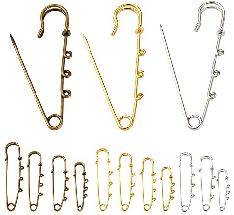 Cheriswelry 44 robuste Sicherheitsnadeln, Kilt-Nadeln mit 3 Löchern, Deckennadeln, Brosche, 11 Stile für Röcke, Strickstoffe, Bastelarbeiten