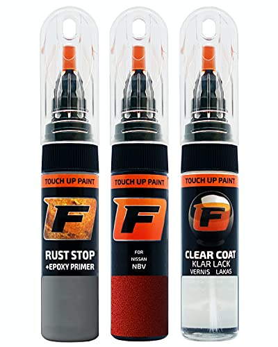 FIRANTO Kit de Pintura de Retoque Coche para Nissan NBV Reddish Orange 5, Set de Reparación de Rayones y Arañazos Incluye 15 ml Bolígrafo para Retocar Pintura Coche, Primer y Barniz