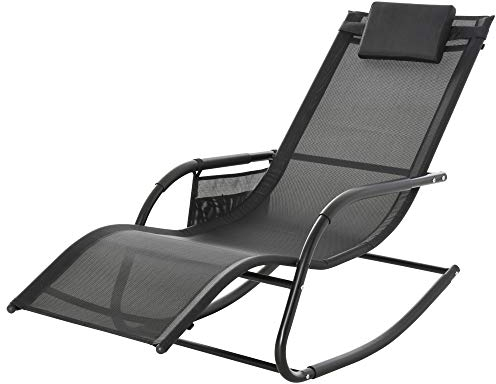Outsunny Schaukelstuhl Schwingsessel Gartenstuh Schaukelliege Metall Mesh Schwarz+Hellgrau 150 x 62 x 88 cm