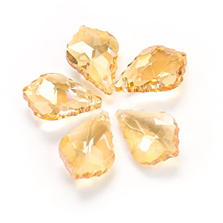 20PCS Charms Crystal Pendant Maple Leaf Glass Bead Chandelier Prism Parts Hanging Suncatcher DIY Jewelry Making Necklace Earring,Champagne