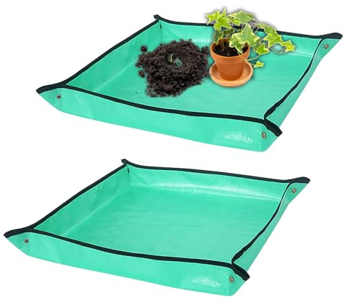 2 Pezzo Tappetino da Giardinaggio, Tappetino per Piante da Giardino Impermeabile, Pieghevole Tappetino per Piante da Giardino, per Trapianti, Rinvasi, 2 Formati (100x100cm, 50x50cm, Verde)