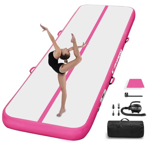 Inflatable Tumbling Track Mat 10FT 4 Inch Thickness Inflatable Gymnastics Mats Tumble Track Floor with Air Pump for Kids Gym Home Use Cheerleading Yoga(Rose)