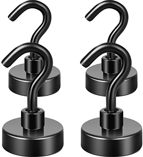 Neosmuk Black Magnetic Hooks, Heavy Duty Earth Magnets with Hook for Refrigerator, Extra Strong Cruise Hook for Hanging, Magnetic Hanger for Cabins, Grill (Black, Pack of 4)