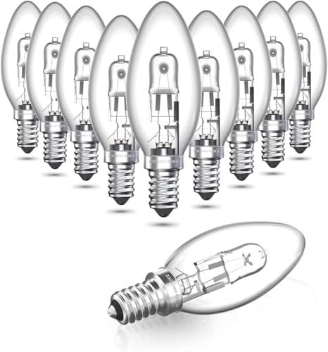 Luxvista 10 Pack Halogen-Glühbirnen, 42W E14 Kerze, Dimmbare Kleine Schraube, 2700K Warmweiß, 613 Lumen für Elektrische Feuer, Wandleuchte, Touch Lampe, Kronleuchter