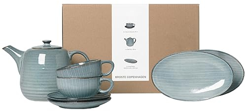 Broste Copenhagen Nordic Sea Teeset für Zwei in der Farbe Blau, aus Steingut gefertigt, Spülmaschinen– und mikrowellenfest, 80019826