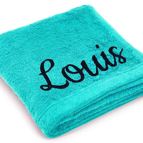 Cawö Premium Handtuch mit Namen oder Wunschtext Bestickt, personalisiertes Duschtuch, individuelles Duschtuch, 100% Baumwolle, 70 x 140 cm Türkis