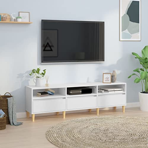 Higsose TV-Schrank 150x30x44,5cm Weiß,Holzwerkstoff,Eukalyptusholz,Stauraumschrank,TV-Ständer,Fernsehschrank Wird,HiFi-Schrank,Wohnzimmer Vitrine,Regal Schrank,TV-Schrank Im Industrie-Design, A810