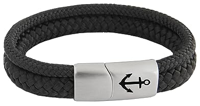 Das Original Segeltau-Armband Tidewisp, Unisex, mit Edelstahl Sicherheits-Magnetverschluss & Anker Gravur, Multistrang-Design, Paracord, 8 mm Durchmesser, handmade (Black-Trevor, 19.00, Zentimeter)