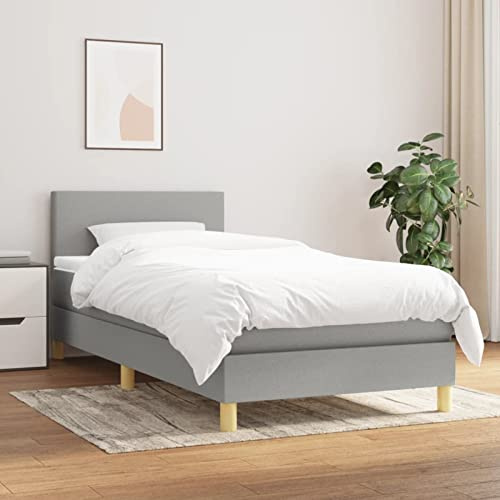 Festnight Polsterbett 90 x 200 cm Bett Komplett - Set mit Matratze Lattenrost, Boxspringbett mit Matratze Bettgestell Mit Lattenrost Rückenlehne Doppelbett Gepolsterter Hellgrau-Typ 4