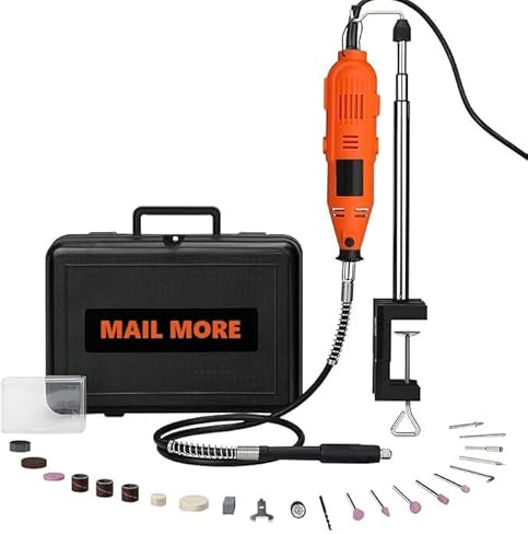 MAIL MORE Rotary Drill Tool Kit, Mini Grinder, Hobby Drill, Rotary Combi Multi Drill Variable Speed with Flexi Shaft, Accessories for DIY Craft, Engraving, Cutting, Sanding, Polishing, Carry case 135w