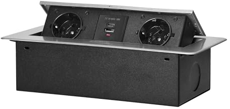 Miratic Schreibtisch Steckdose Tischsteckdose Versenkbar Modern Steckdose Versenkbar mit Flachem Rand kein Stromkabel mit 2X USB-Ladegerät (Typ A und C; 3,6A)