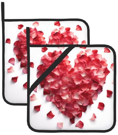 Heart Shaped Floral Petals Print Pot Holders Sets Convenient for Kitchen Use and Outdoor Barbecues