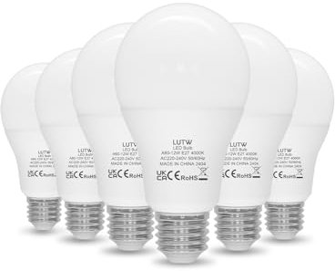 LUTW Ampoule LED E27 Blanc Neutre 4000K, 12W Equivalent 100W, Ampoules LED A60 Culot Edison à Vis, 1200lm, Économie d'Énergie à Angle de Faisceau 220 °, Non Dimmable, Plastique, Lot de 6