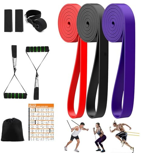 wadafen Resistance Bands Set Men Women, 3 Levels Pull Up Band, Exercise Bands Resistance Men, with Door Anchor,Handles,Protective Covers,Bag and Instruction for Pull-Ups,Yoga,Mobility,Stretching