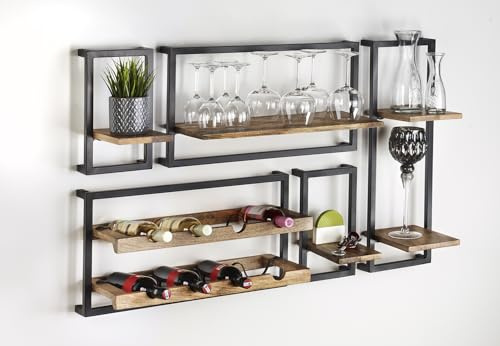 Kobolo Wandregal Hängeregal Metallregal Weinregal Style aus Mangoholz