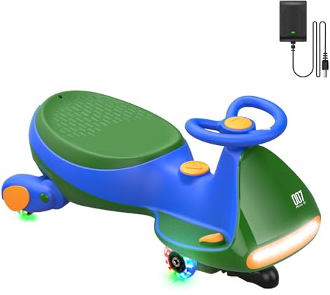 FanttikRide N7 Pro Electric Wiggle Car with Pedal, Rechargeable Battery, CyberWiggle, 2 in 1 Swing Car, 2 Speeds Max 4 Mph, Anti-Rollover, Flashing Wheels, Bluetooth, Ages 3+, 150 Lbs, Green