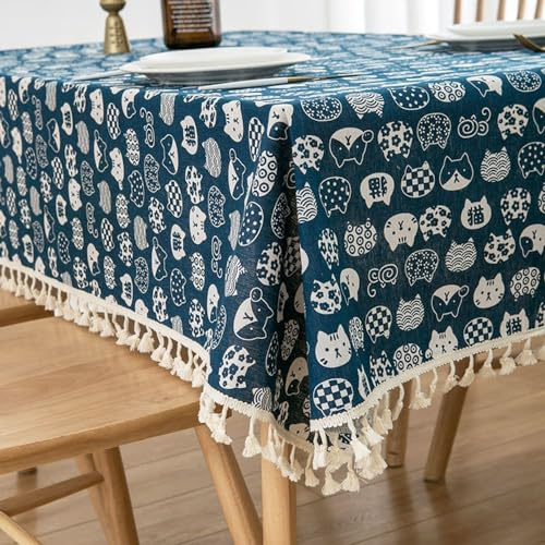 SHTGOI Baumwoll-Leinen Tischdecke für Quadrat Tische 60 * 60cm Tischdecke Abwaschbar Abwaschbar Staubdicht Couchtisch Table Cloth für Home Küche Speisetisch Tisch Decken Deko Party Quaste Tischtuch