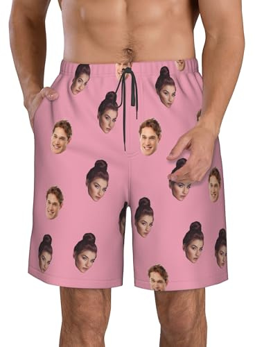SJZUISL Personalisierte Badehose mit Gesicht für Männer, Personalisierte Strandshorts mit Gesicht, lustige Strandshorts mit Gesichtsfoto Bedruckt, schnell trocknende Strand-Badeshorts