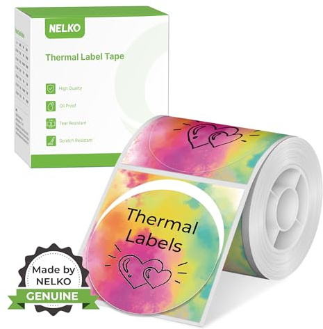 Thermoetiketten für Nelko PM220 Etikettendrucker, 50 mm, rund, Thermoetiketten, wasserdicht, Mehrzweck-Etikettenband, 1 Rolle mit 150 selbstklebenden Thermopapier (Fünf Farbverläufe)