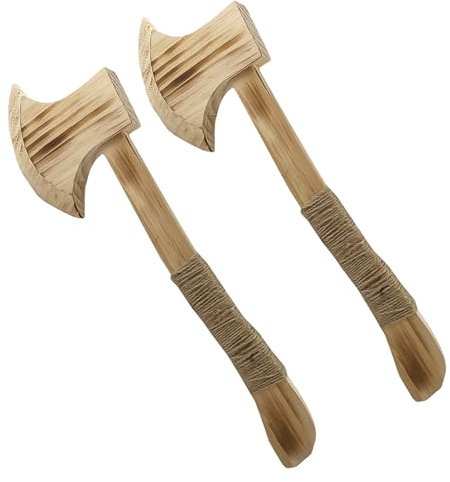 AOVNA 2pcs Children's Wooden Axe Wooden Toy Axe Hatchet with Hemp Rope Halloween Performance Supply Costume Accessory for Halloween Outdoor Play