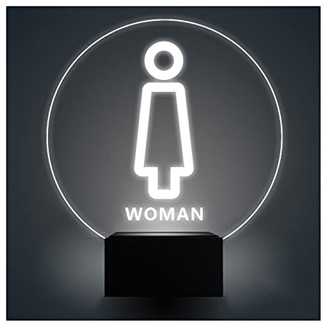 Toilettenschild, Badezimmerschild mit beleuchtetem Rand für Damen, Herren und Damen, LED-Schild aus Acryl, Toilettenschilder für Unternehmen, Metallsockel, 20,3 cm (A)