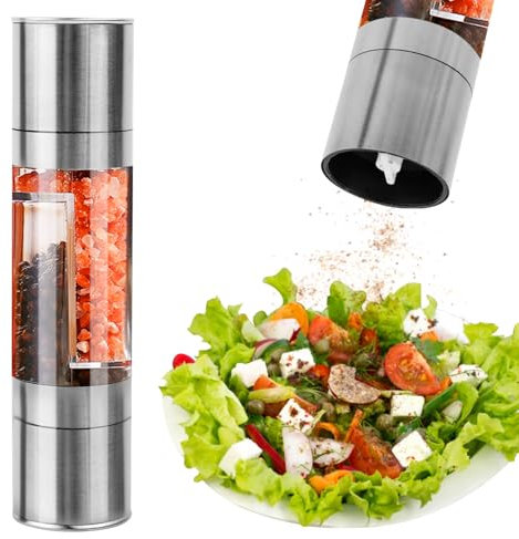 Pimentero Molinillo Pimienta Salt and Pepper Grinder Set,Pimentero Rectificado Doble de Molinillo Sal y Pimienta Stainless,Salero y Pimentero con Grado de Molienda Ajustable