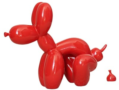 YOYUMI Scultura Cane Palloncino Cacca, decorazione minimalista in resina a tinta unita per soggiorno, camera da letto, vetrine, ufficio, 10 * 22 * 17,5 cm - Cane che fa la cacca - Rosso