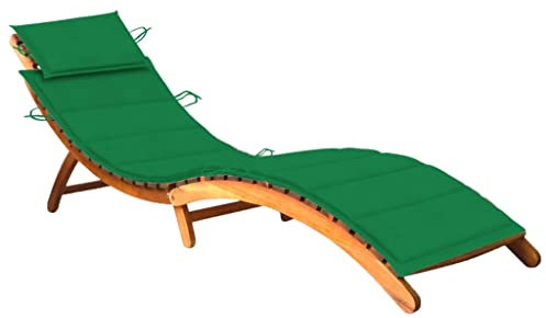 Myheimly Akazienholz Massiv Sonnenliege mit Auflage Gartenmöbel Liege Gartenliege Holzliege Saunaliege Liegestuhl Relaxliege Strandliege Grün,1 Sonnenliege